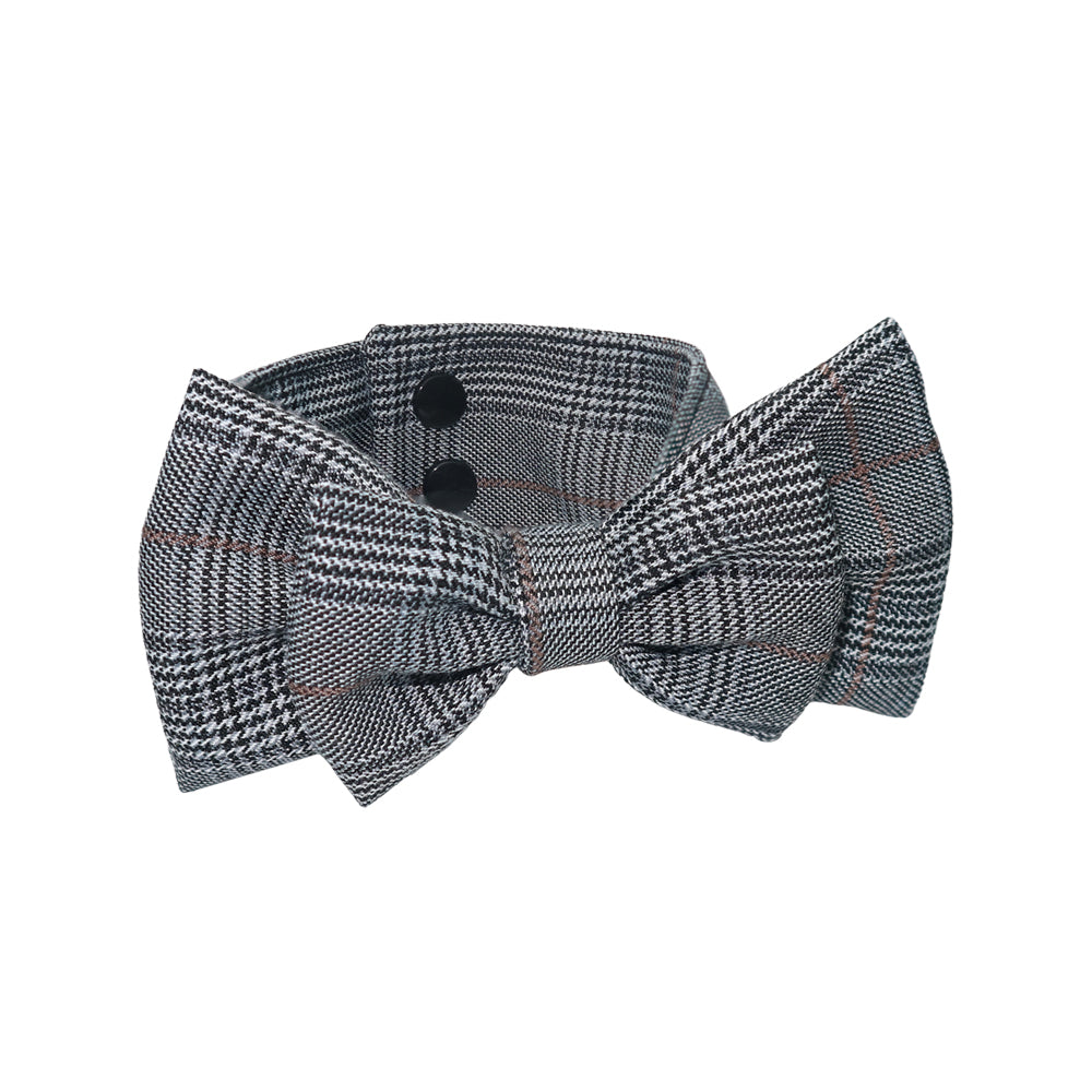 Checkered woven cotton pet bow collar