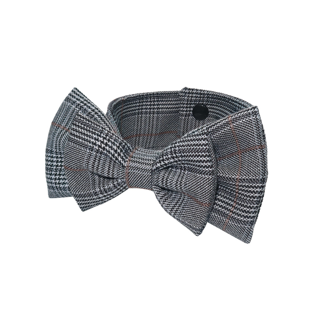 Checkered woven cotton pet bow collar