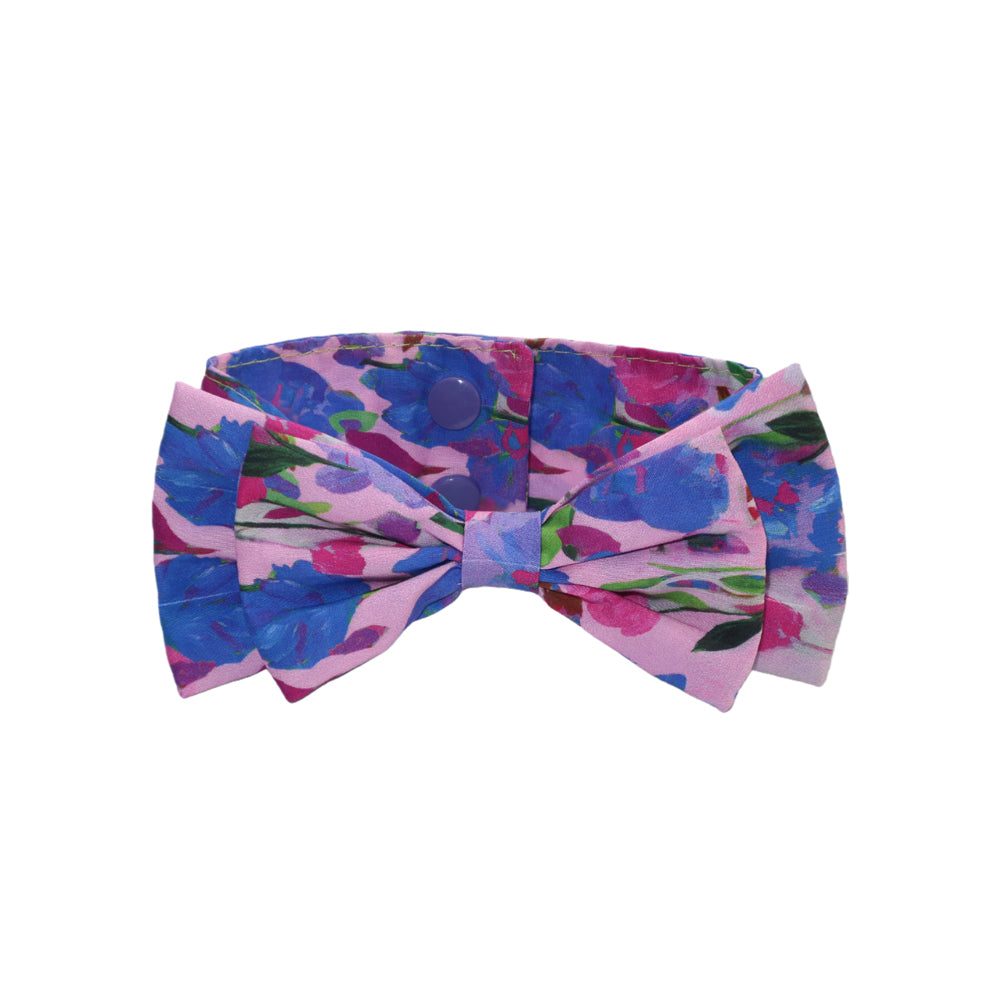Oil Painting Style Light Blue Floral Dog Bow Collar