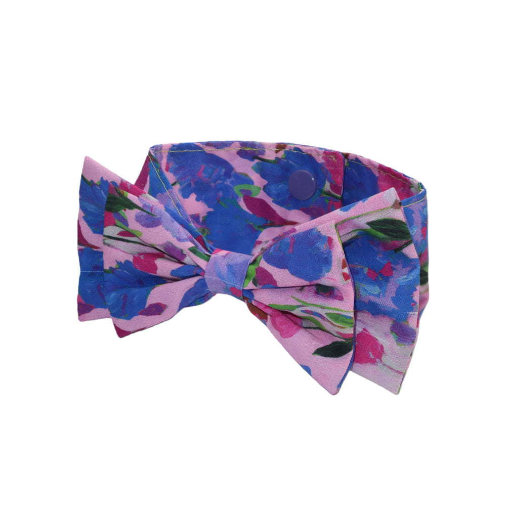 Oil Painting Style Light Blue Floral Dog Bow Collar