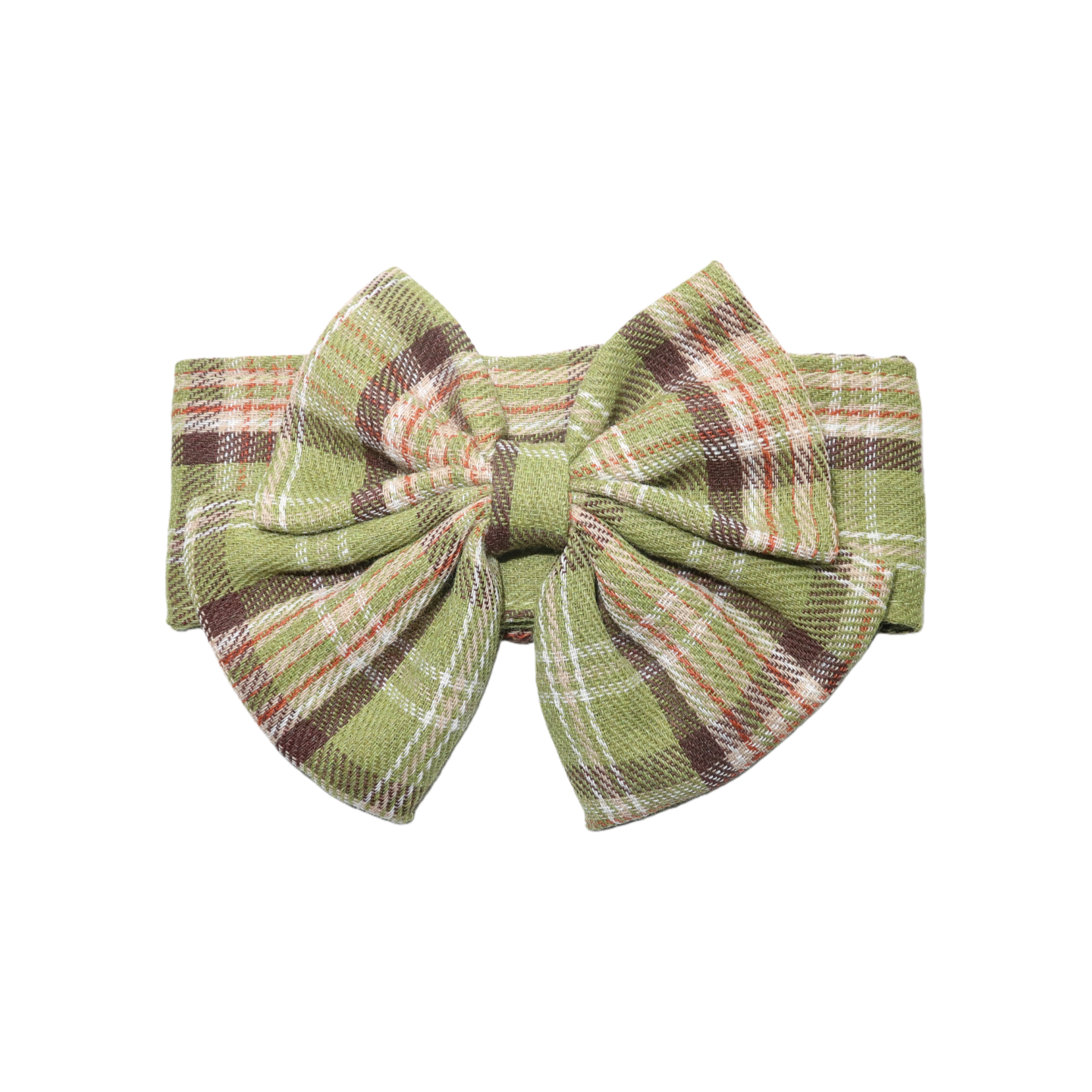 Forest green brown plaid woven cotton pet bow tie
