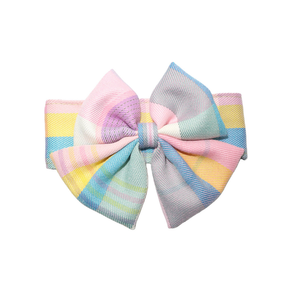 Rainbow Macaron Plaid Woven Cotton Pet Bow Collar
