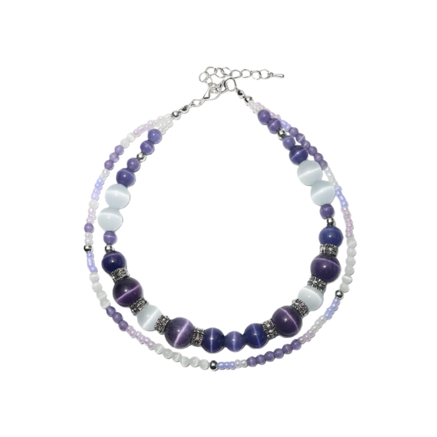 Pet Necklace Purple Mist Galaxy Double-Layer Beaded