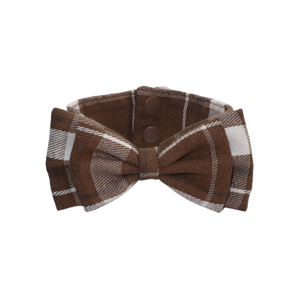 Retro Brown and White Plaid Cotton Pet Bow Tie Collar
