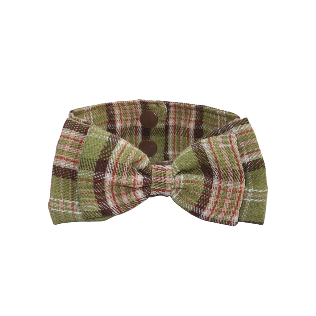 Forest-Style Green and Brown Plaid Cotton Pet Bow Tie Collar