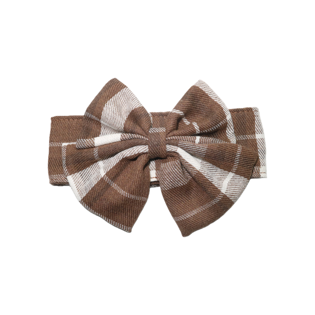 Retro Brown and White Plaid Cotton Woven Pet Bow Tie Collar