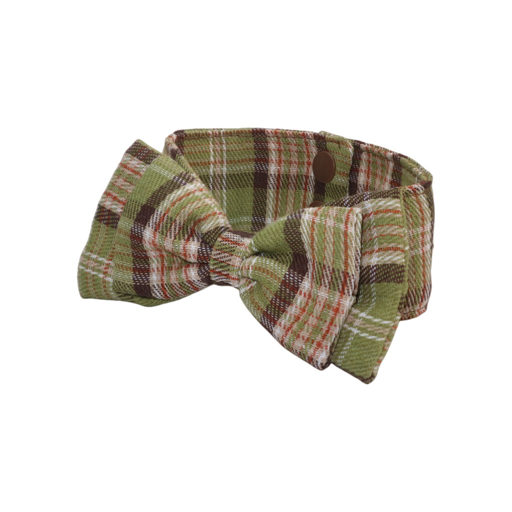 Forest-Style Green and Brown Plaid Cotton Pet Bow Tie Collar