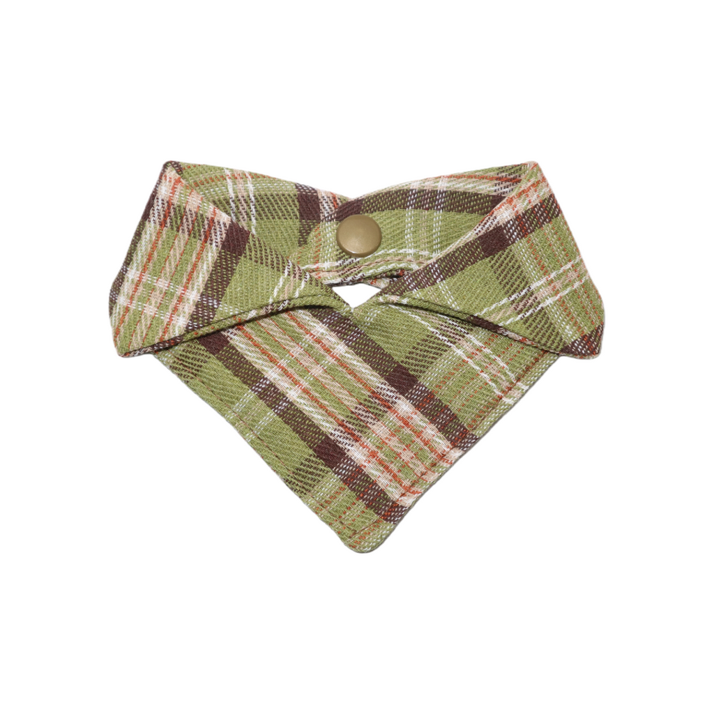 Forest-Style Green and Brown Plaid Pet Bandana Bib