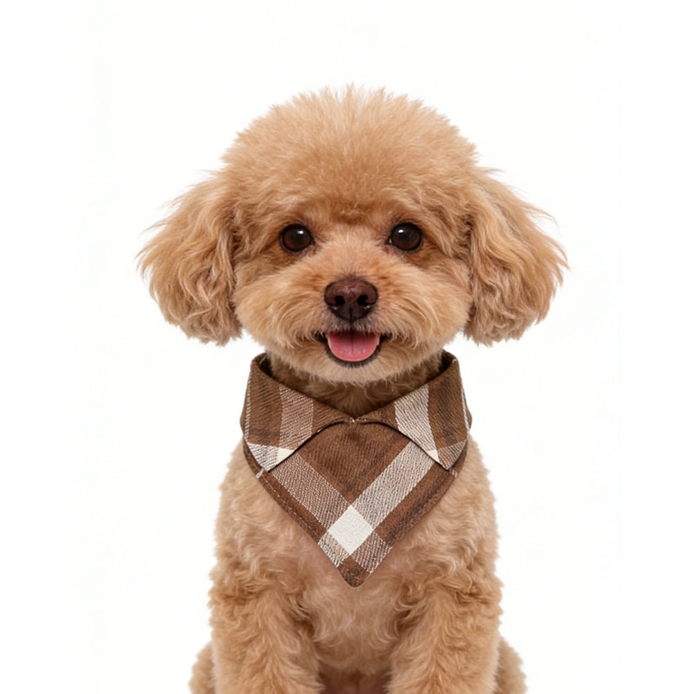 Brown and White Plaid Retro Dog Pet Bandana Bib