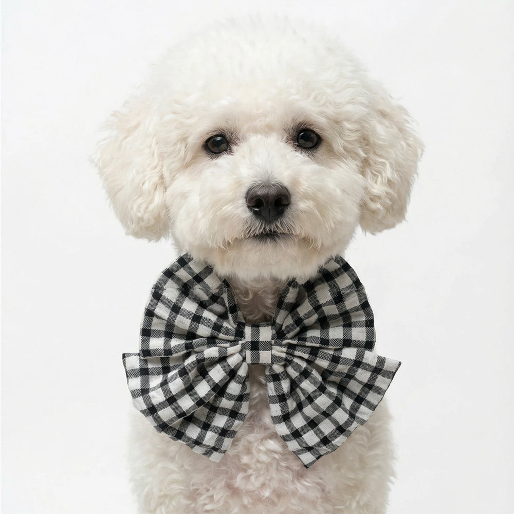 Retro Black and White Plaid Cotton Bow Tie Collar for Cats and Dogs