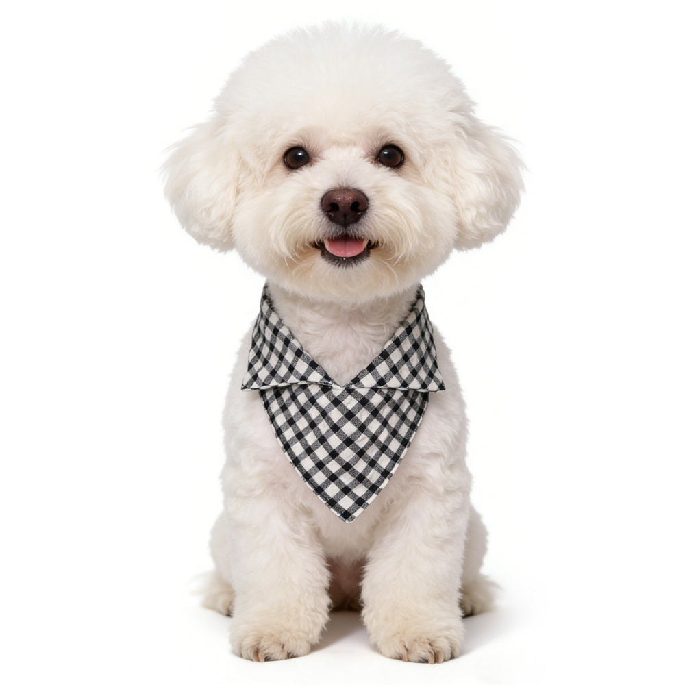 Black and White Plaid Academy Style Pet Bandana Bib
