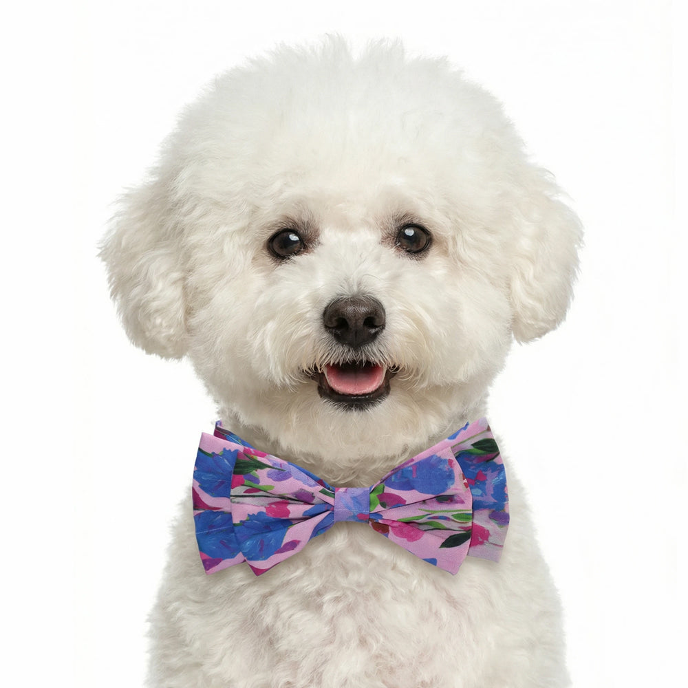 Oil Painting Style Light Blue Floral Dog Bow Collar