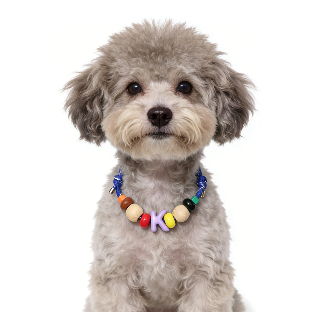 Pet Necklace Playful Color-Block Customizable Letter Sandalwood