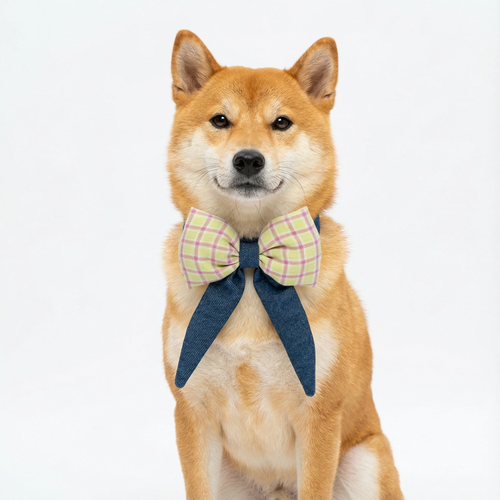 Denim Patchwork Plaid Pet Bowtie Collar